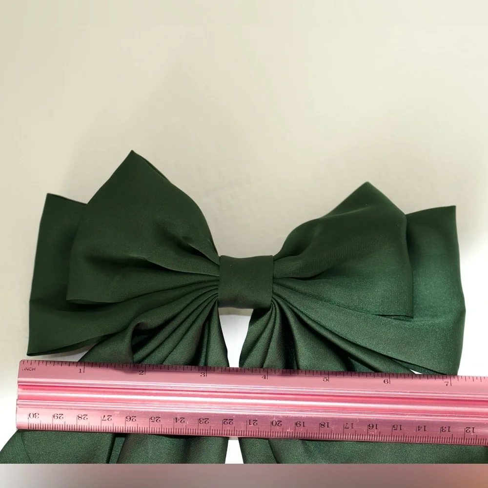 Elegant Dark‎ Green Satin Bow Barrette Hair Accessory